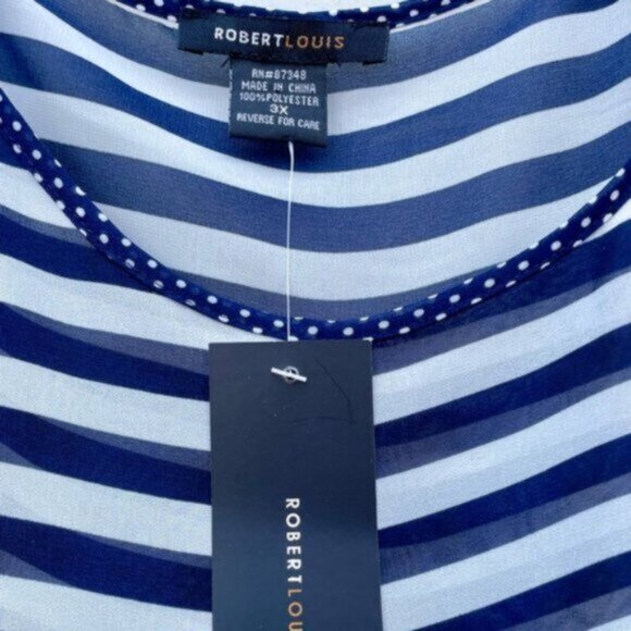 Robert Louis Navy & White Stripe Short Sleeve Sheer Tunic Sz 3X NWT - Picture 4 of 6